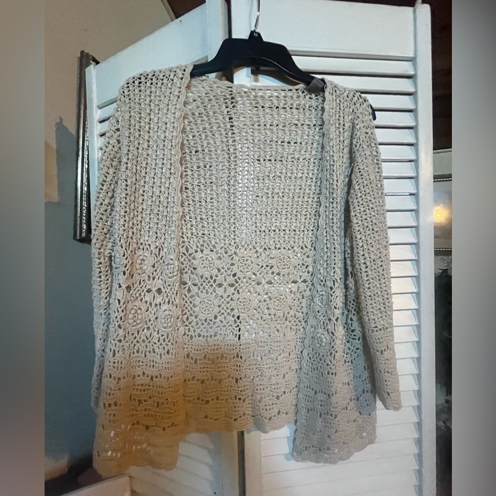 Crochet Open-Front Cardigan Sweater - Taupe